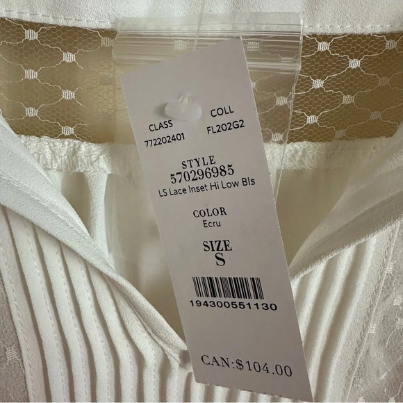 NWT White House Black Market Small Cream Lace Inset Blouse Top Long Sleeve New - Picture 4 of 6